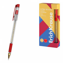 Цена за 12 шт. Ручка шариковая ErichKrause ULTRA-30 Gold Stick&Grip Classic 0.7, Super Glide Technology, цвет чернил красный (в коробке по 12 шт.)  фото 4