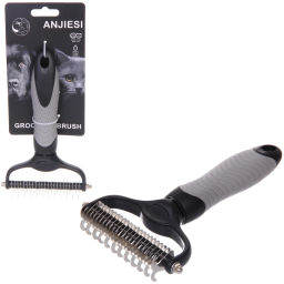 Цена за 2 шт. Расческа для удаления колтунов "ПРЕМИУМ - МОЙ БРО", прорезиненная ручка, цвет серый/черный, 18*11.6см (лейбл)