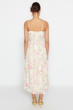 TRENDYOLMILLA Ekru Cicek Desenli A-Kesim F?rf?r Detayl? Astarl? Sifon Maxi Dokuma Elbise TWOSS23EL02013 фото 5