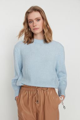 Mavi Genis Kal?p Yumusak Dokulu Basic Triko Kazak TWOAW20FV0142