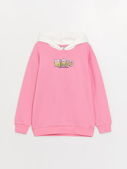 Bask?l? Uzun Kollu K?z ?ocuk Hoodie