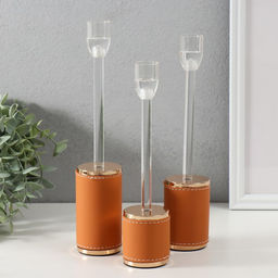 Подсвечник на 1 свечу «Надёжность», d=2.2 см, набор 3 шт., h=27 см, 24.5 см, 23 см