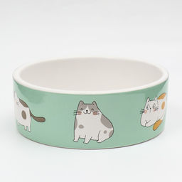 Миска керамическая Котяры 300 мл 12,5 x 4,5 cм, бело-зелёная - Пижон фото 2