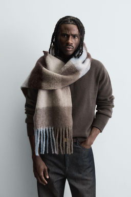 CHECK SCARF WITH FRINGING