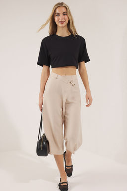 Trendyolmilla Bej Keten Gorunumlu Culotte Pantolon TWOSS25PL00079  фото 2