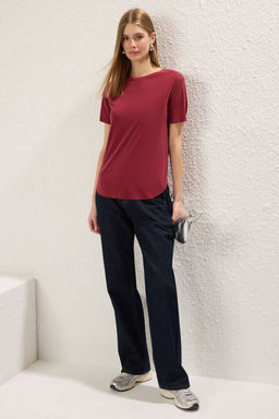TRENDYOLMILLA Bordo More Sustainable Soluk efektli Modal Kumas Oversize/Genis Kesim Orme T-Shirt TWOSS25TS00124  фото 6