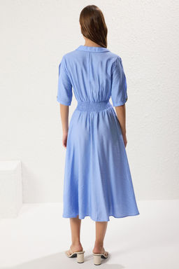 TRENDYOLMILLA Turuncu A Kesim Gomlek Yaka Gipeli Midi Dokuma Elbise TWOSS21EL1023  фото 27