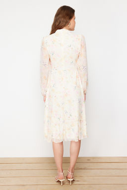 TRENDYOLMILLA Camel Dik Yakal? Etegi Volanl? Sifon Dokuma K?sl?k Elbise TWOAW20EL1313 фото 45