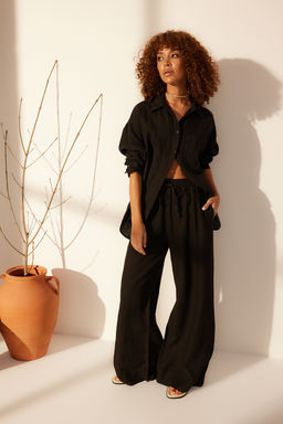 Bej %100 Keten Beli Lastikli Yuksek Bel Ekstra Wide Leg Pantolon TWOSS24JE00251 - Trendyolmilla фото 7