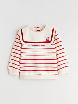 Bebe Yaka ?izgili K?z ?ocuk Sweatshirt