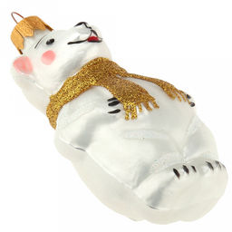 Елочная игрушка фигурка стеклянная Мишутка в шарфе h9см, золотой, ручная художественная роспись, подарочная упаковка (Россия) - Домашняя мода фото 5