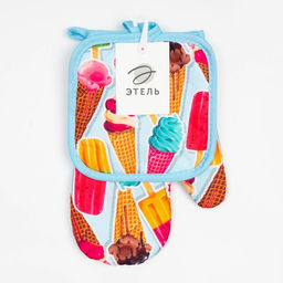 Кухонный набор 2 прихватки Этель Сладости , прихватка 17х17 см, варежка 24х16 см, 100% п/э  фото 6