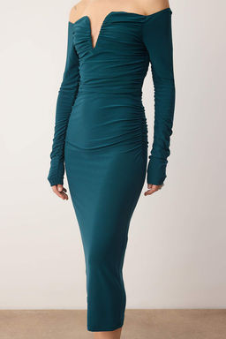 TRENDYOLMILLA Kahverengi Vucuda Oturan Carmen Yaka Orme Elbise TPRAW25EL00073  фото 12