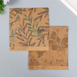 Цена за 10 шт. Бумага для скрапбукинга двусторонняя крафт «Флора», плотность 180 г, 15.5×17 см
