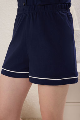 Trendyolmilla Lacivert Biyeli Kopek ve Slogan Nak?sl? Sortlu Orme Pijama Tak?m? THMSS25PT00371 фото 9