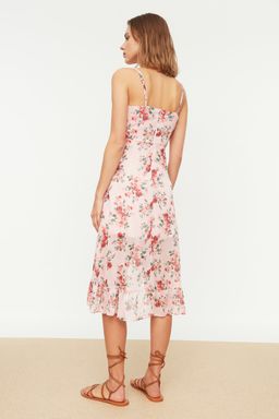 TRENDYOLMILLA Fusya Cicekli Kruvaze Midi Sifon Astarl? Dokuma Elbise TWOSS19EL0375 фото 10