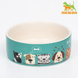 Миска керамическая Кошки-собаки 250 мл - 11.511.55 см, голубая/белая - Пижон фото 2