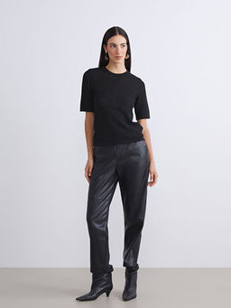 Beli Lastikli Kad?n Deri G?r?n?ml? Pantolon