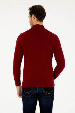 Erkek Slim Fit Yar_m Bo_azl_ Bordo Basic Kazak