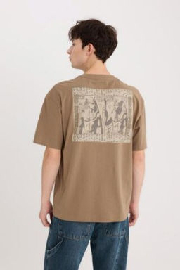 Oversize Genis Kal?p Bisiklet Yaka S?rt Bask?l? K?sa Kollu Tisort