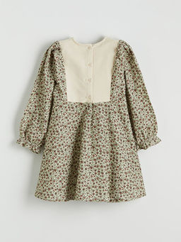 Bisiklet Yaka ?i?ekli Kadife K?z ?ocuk Elbise