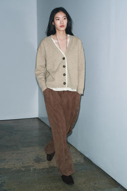 CONTRAST WOOL BLEND CARDIGAN