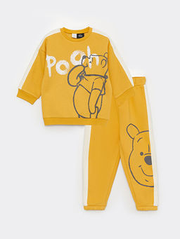 Bisiklet Yaka Uzun Kollu Winnie the Pooh Bask?l? Erkek Bebek Sweatshirt ve Pantolon 2li Tak?m