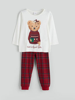 Ay? Teddy Bask?l? K?z ?ocuk Pijama Tak?m? Aile Kombini