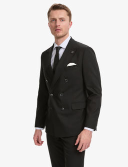 Siyah Ex. Slim Fit _izgili Kruvaze Tak_m Elbise