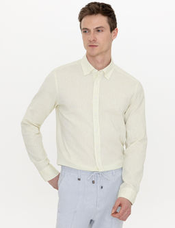 Рубашка узкого кроя с длинными рукавами из смесового льна фисташкового цвета