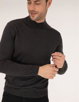 Antrasit Melanj Slim Fit Yar_m Bal_k__ Yaka Basic Triko Kazak - Pierre cardin фото 3