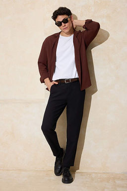 Siyah Normal Kal_p/Regular Fit Fit Chino Boru Pa_a Mevsimlik Erkek DokumaPantolon TMNSS26PL00006