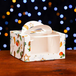 Коробка под бенто-торт с окном Мандарины и звезды, 14 х 14 х 8 см