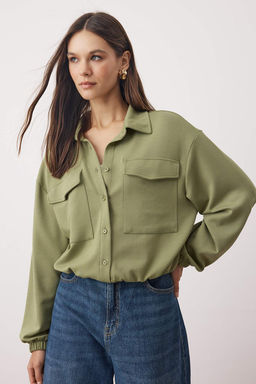 Haki Polo Yaka C?tc?tl? Relaxed/Rahat Kesim Bomber Orme Sweatshirt TWOAW26SW00036