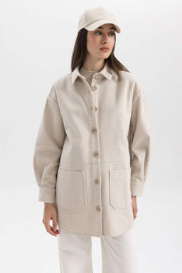 Рубашка-туника из габардина с длинными рукавами Relax Fit - Defacto фото 4