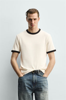 BASIC RIBBED CONTRAST T-SHIRT - Zara фото 10