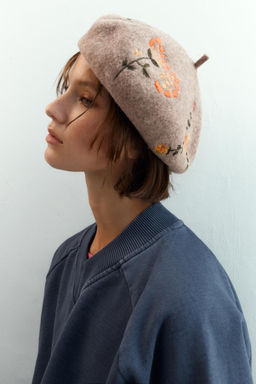 100% WOOL BERET WITH EMBROIDERED FLOWERS - Zara фото 2