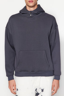 Antrasit Kapusonlu Yakas? C?tc?tl? Basic Oversize/Genis Kesim Ici Polar Sweatshirt TMNAW24SW00043 - Trendyolmilla фото 3