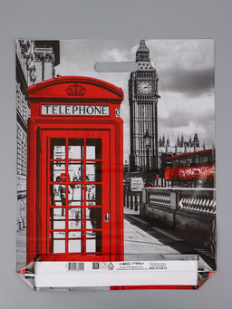 Цена за 25 шт. Пакет "Лондон, полиэтиленовый с вырубной ручкой 41х51 см, 80 мкм