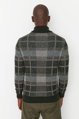 Trendyolmilla Man Haki Regular Fit Yunlu Bal?kc? Yaka Ekose Triko Kazak TMNAW22KZ0307  фото 5