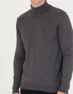 Gri Melanj Slim Fit Bal_k__ Yaka Basic Triko Kazak - Pierre cardin фото 6