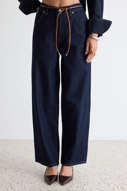 Koyu Mavi Kemer Detayl_ Y_ksek Bel Barrel Jeans TWOAW27JE00109 - Trendyolmilla фото 3