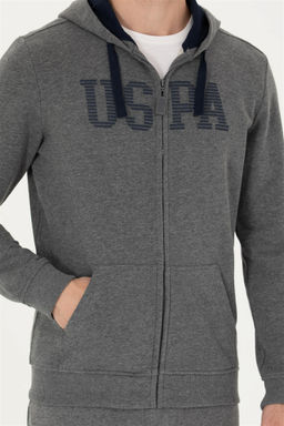 U. S. Polo Assn Мужской вязаный кардиган антрацитового меланжевого цвета с капюшоном - U.s. polo assn фото 14