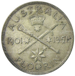 1 флорин (2 шиллинга) 1951 года Австралия  50 лет Федерации