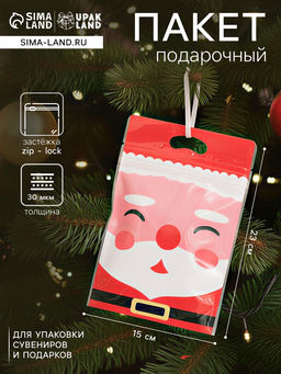 Цена за 50 шт. Пакет подарочный новогодний, с zip-lock застежкой, Дед Мороз, 15?231 см