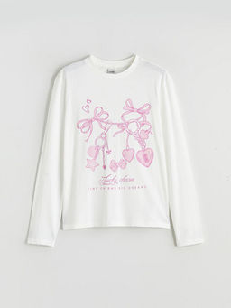 Bisiklet Yaka Bask?l? K?z ?ocuk Ti??rt