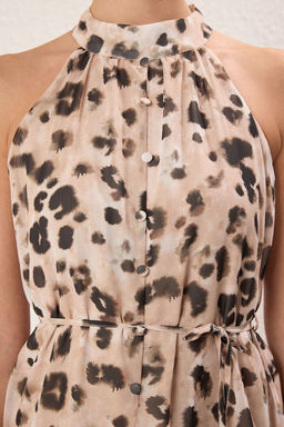 Vizon Cicekli Etegi Belden Ac?lan Kusakl? K?sa / Mini Dokuma Elbise TWOSS23EL02056