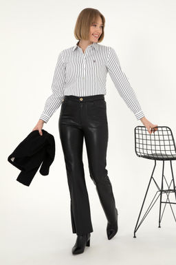 Kad_n Siyah Slim Flare Fit Kanvas Pantolon