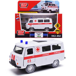 Машина металл УАЗ-452 "Буханка" Скорая 10,5 см, двери, инерционная