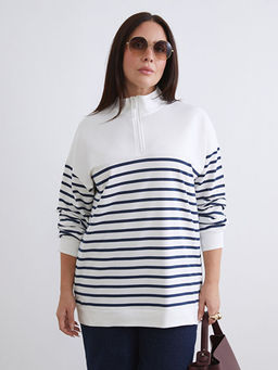 B?y?k Beden ?izgili Kad?n Sweatshirt Tunik